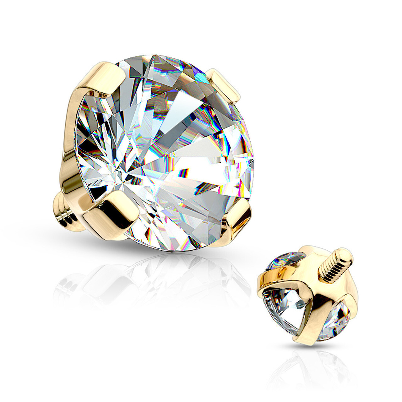 14K Yellow Gold 14G Dermal Anchor Top Round Prong Set Gem Internally Threaded