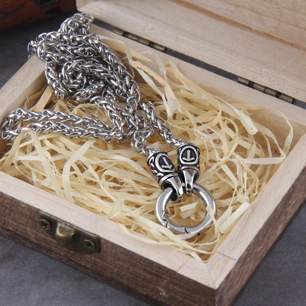 Viking Necklace Nordic Rune Open Round Clasp Pendant Stainless Steel Gift New