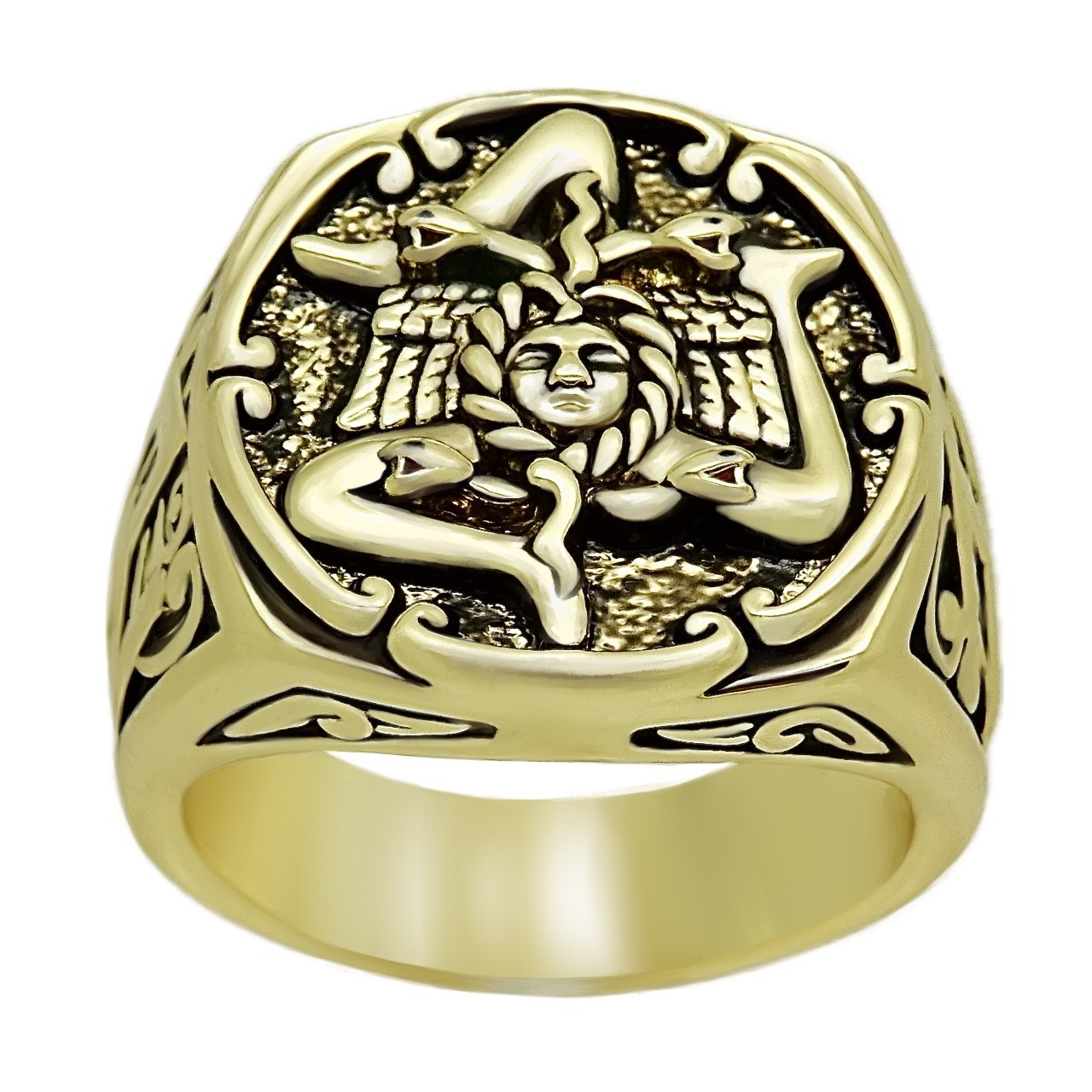 Medusa Head Ring Men’s Sicilian Trinacria 18K Yellow Gold Plated Brass Jewelry