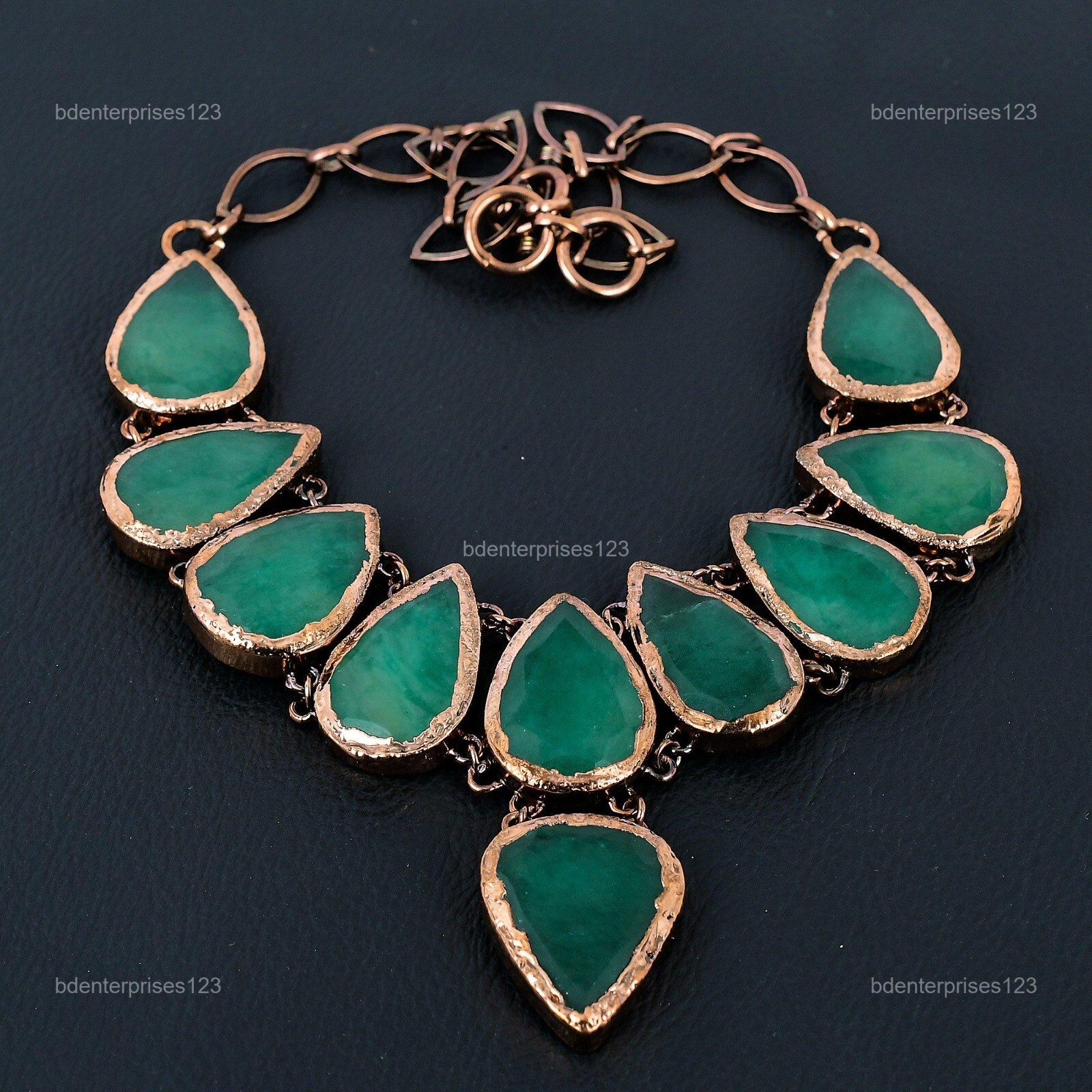 Copper Natural Zambian Emrald Chain Elegant Electroformed Boho Necklace Jewelry
