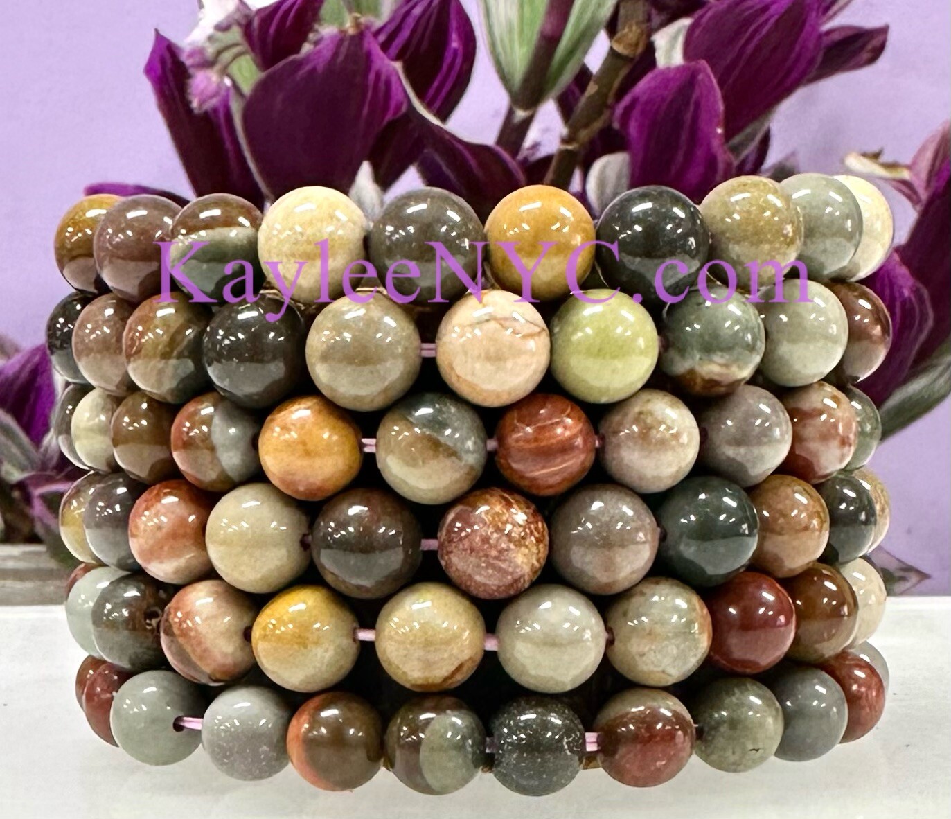 Wholesale 6 Pcs Natural Polychrome Jasper 8mm 7.5” Crystal Stretch Bracelet