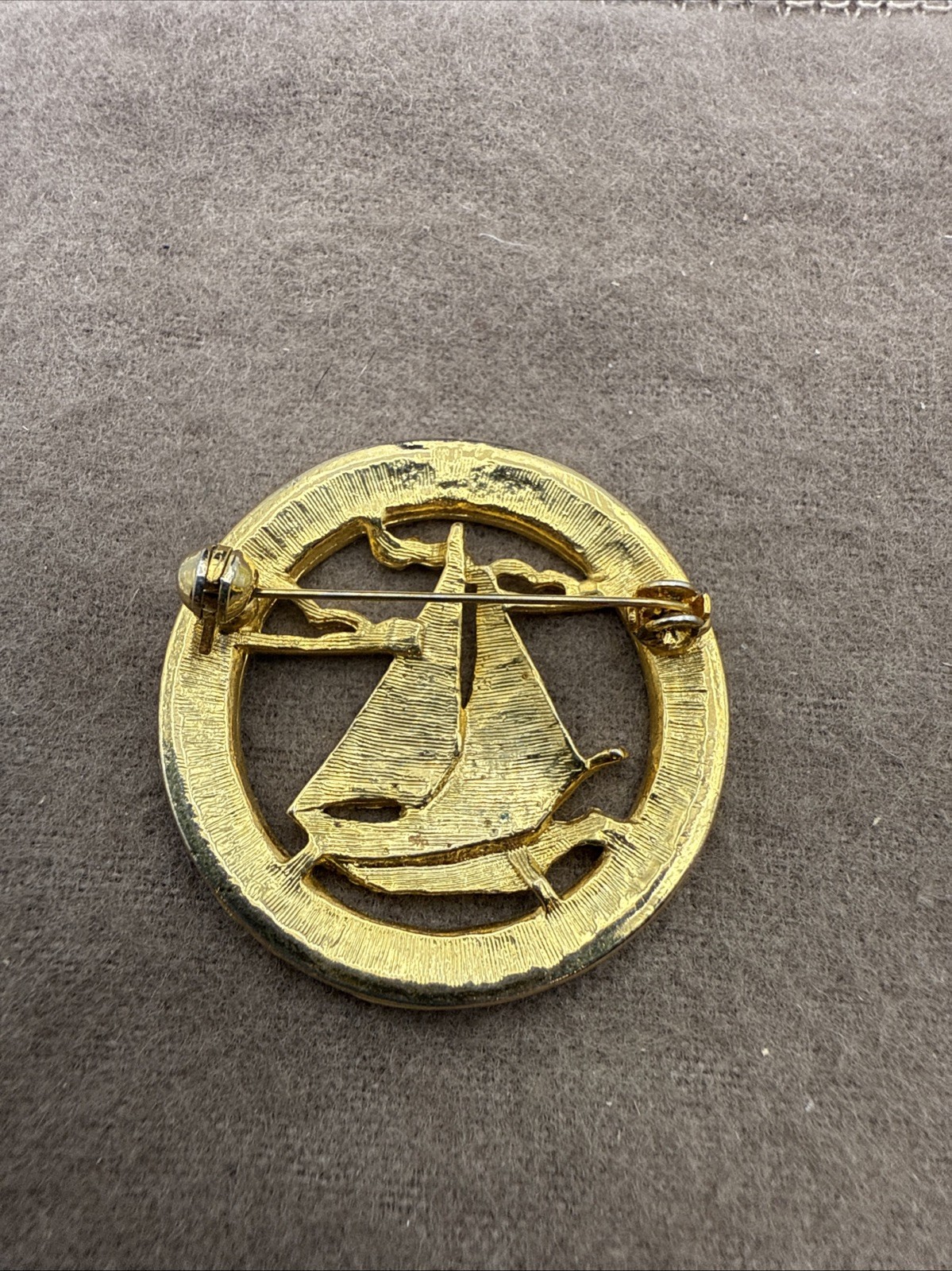 Vintage Red & Cream Enamel Cut Out Nautical Sailboat Boat Brooch Jewelry