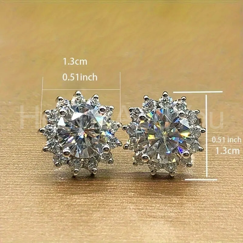 3ct Round Cut Moissanite Floral Halo Stud Earrings 14K White Gold Plated