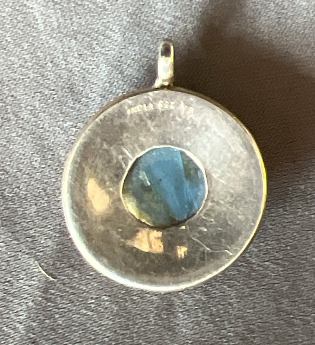 Round Labradorite Pendant with Silver Dot Accents 925 Sterling Silver