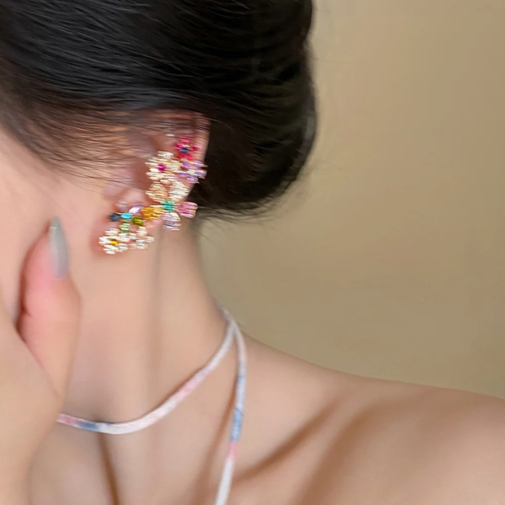 Geometry Colored Zircon Flower Necklace Earrings Women’s Trendy Fashion Jewelry