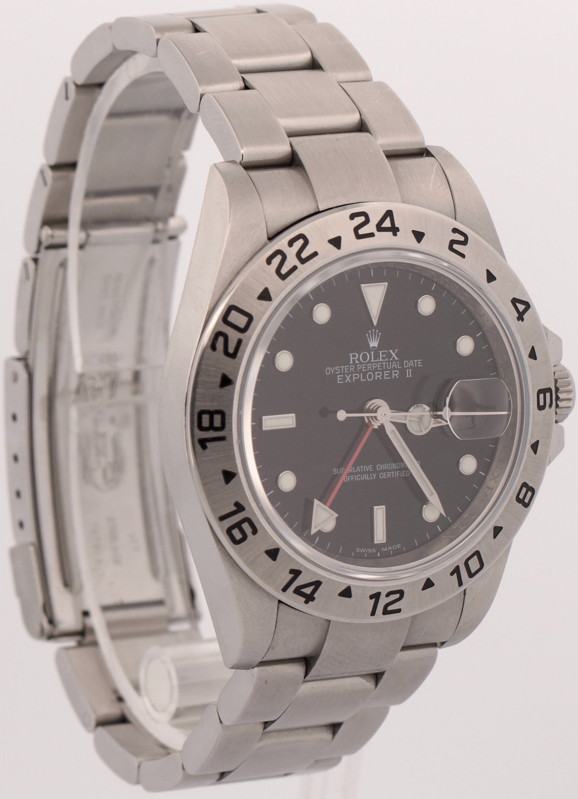 Rolex Explorer II BLACK Stainless Steel Red 40mm Rehaut NO-HOLES 16570 Watch