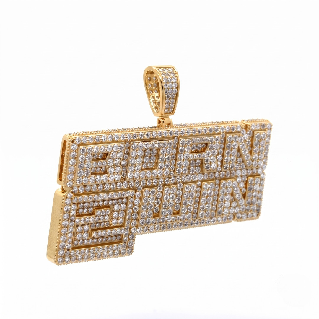 Brass Born 2 Win Pendant CZ Iced Out Hip Hop Jewelry Rhodium Plated
