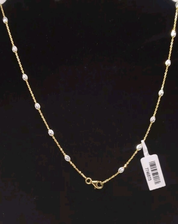 14k YG Over And Sterling Silver 3mm Station Oval Moon Necklace 24 In & 5.39 Gram