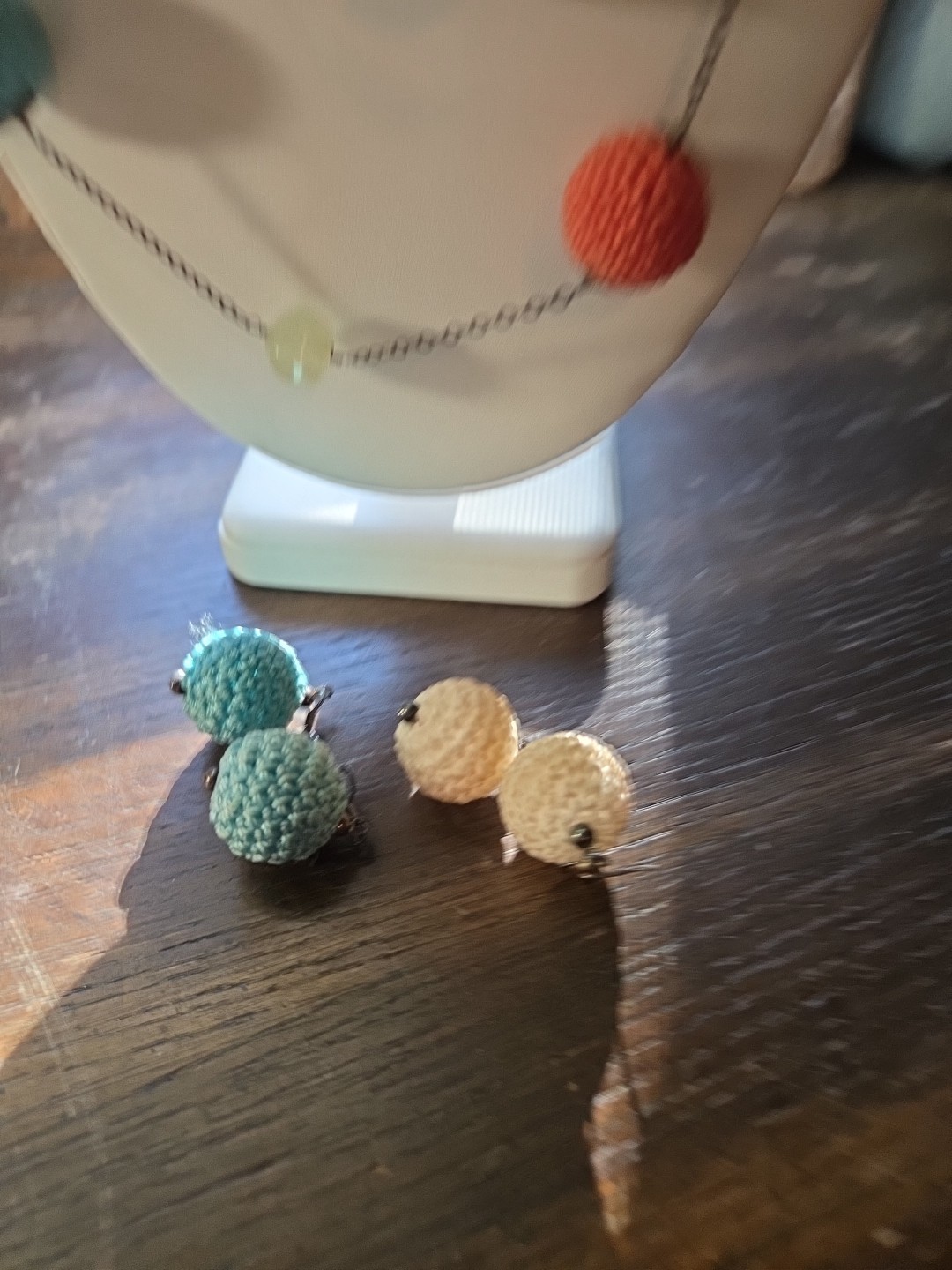 Vintage Sterling Silver Hand Crochet Multicolor Balls Necklace With Earrings