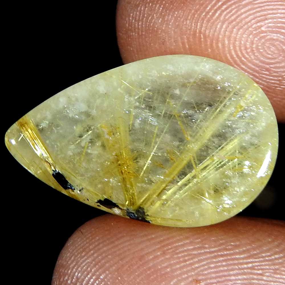 17.45 Cts Natural Brazil Golden Rutilated Quartz Pear Cabochon Gemstone