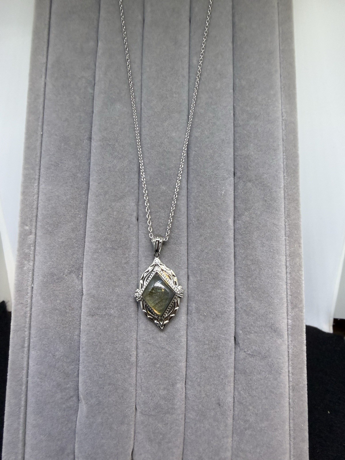 Malagasy Laboradite Kite Drop Pendant Necklace 0 Inches In Stainless Steel 6.50
