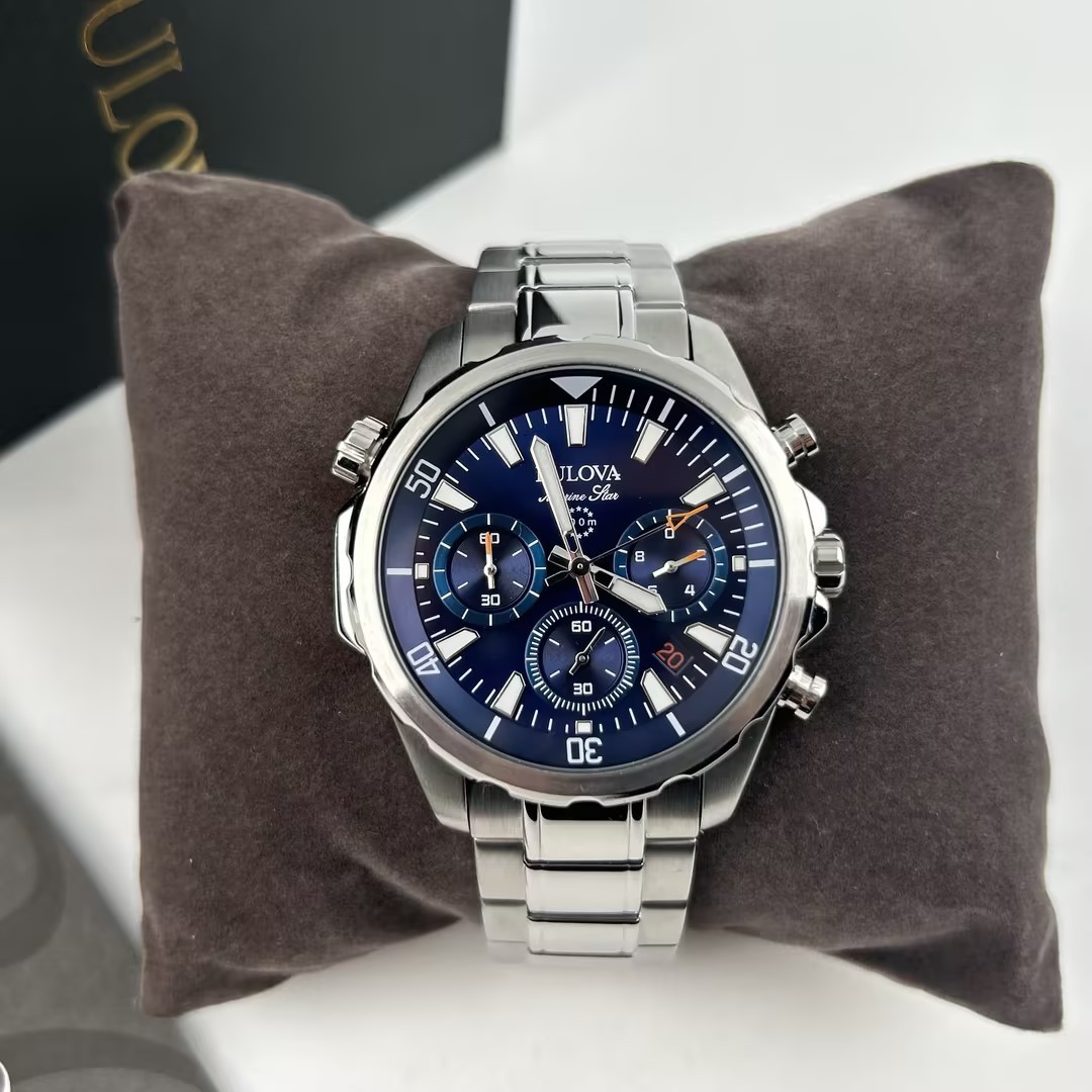 Bulova Men’s Marine Star 96B256 Blue Dial Chronograph Quartz Watch New 43mm