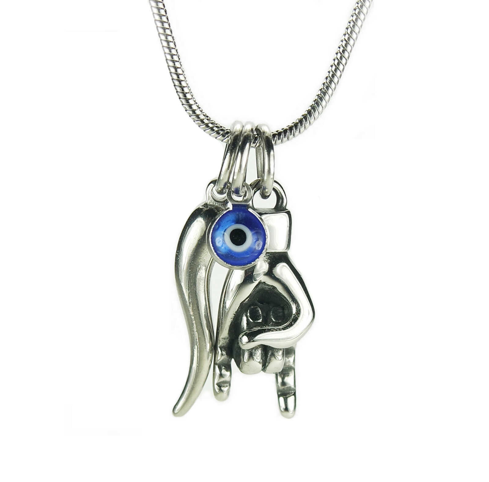 Mano Cornuto, Cornicello, Nazar Necklace Snake Chain Italian Lucky Charms (nb)