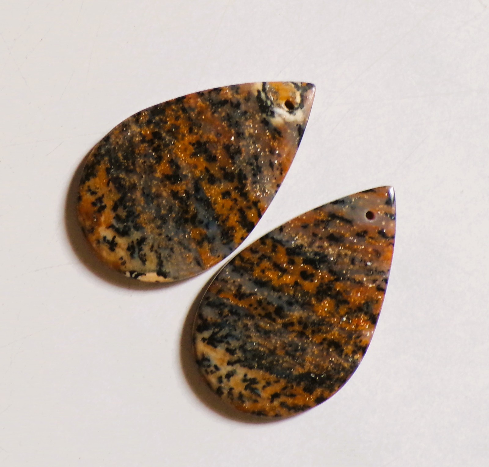 50.00 Cts Natural Honey Dendrite Drilled Cabochon Match Pair Gemstone 37X23MM 66