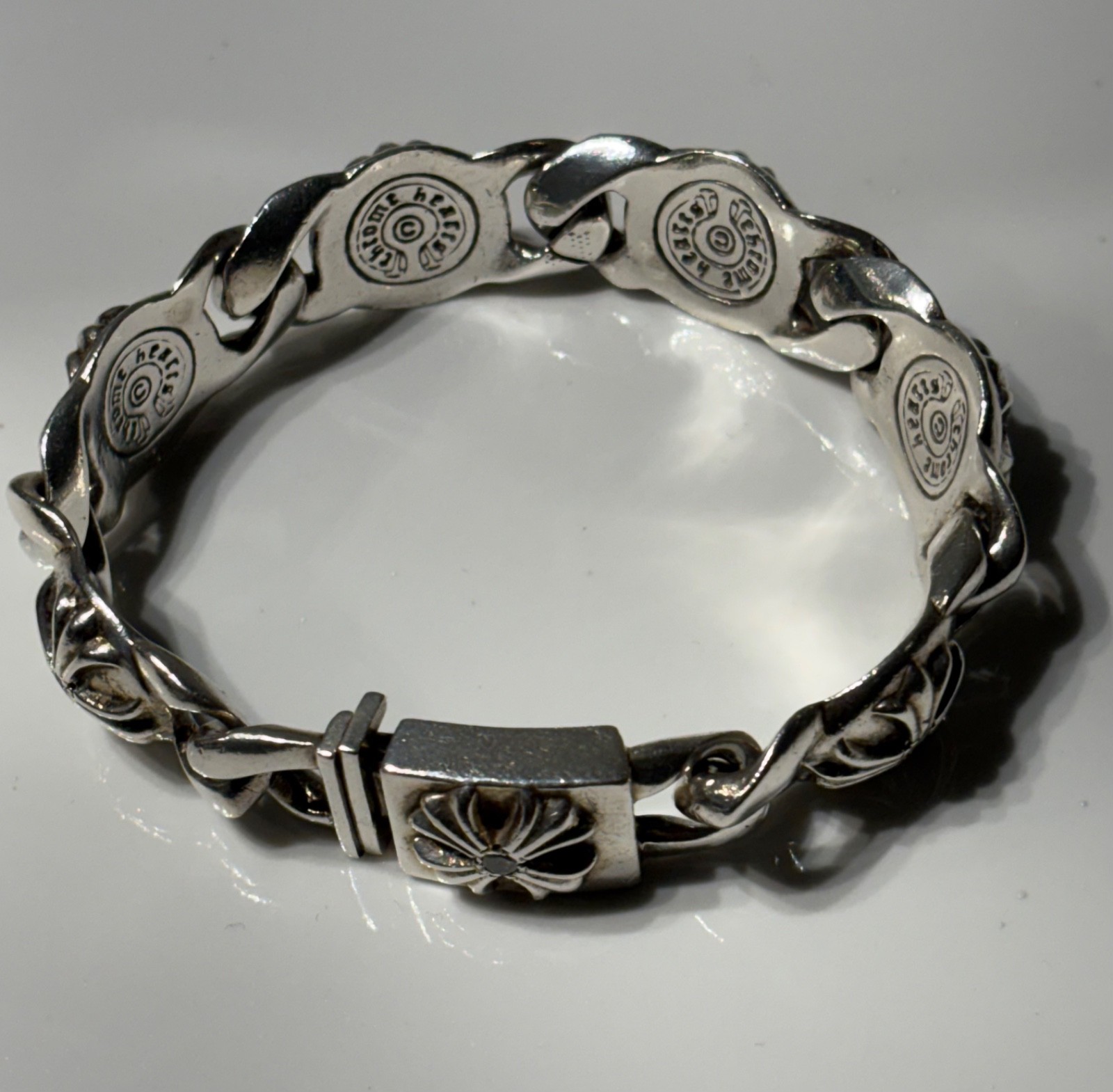 Vtg 1997 Chrome Hearts .925 Silver, 7 Diamond Extra Fancy, Cross Link Box, 8.5″