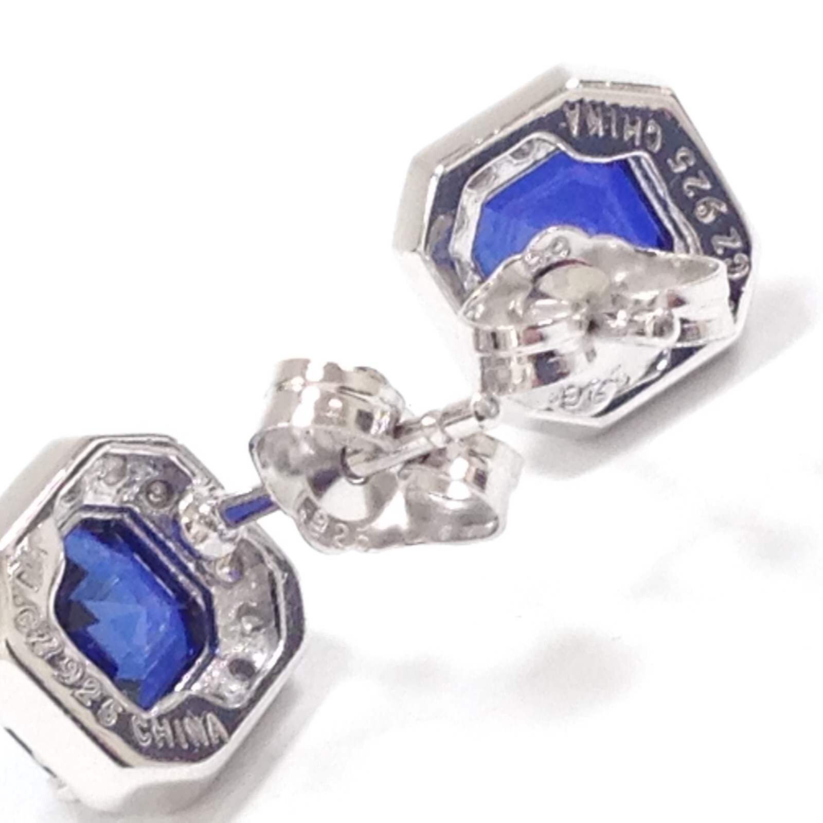 Fuzion Creations Fc Sterling Blue CZ Stone 8.6mm Square Stud Earrings Jewelry