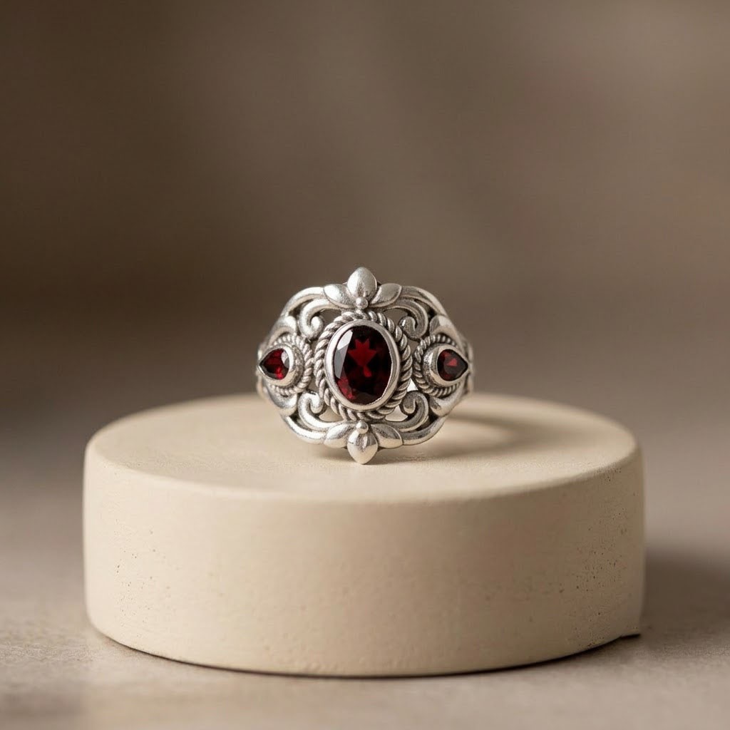 Vintage Red Garnet Ring 925 Sterling Silver Cocktail Ring Women Promise Ring Gif
