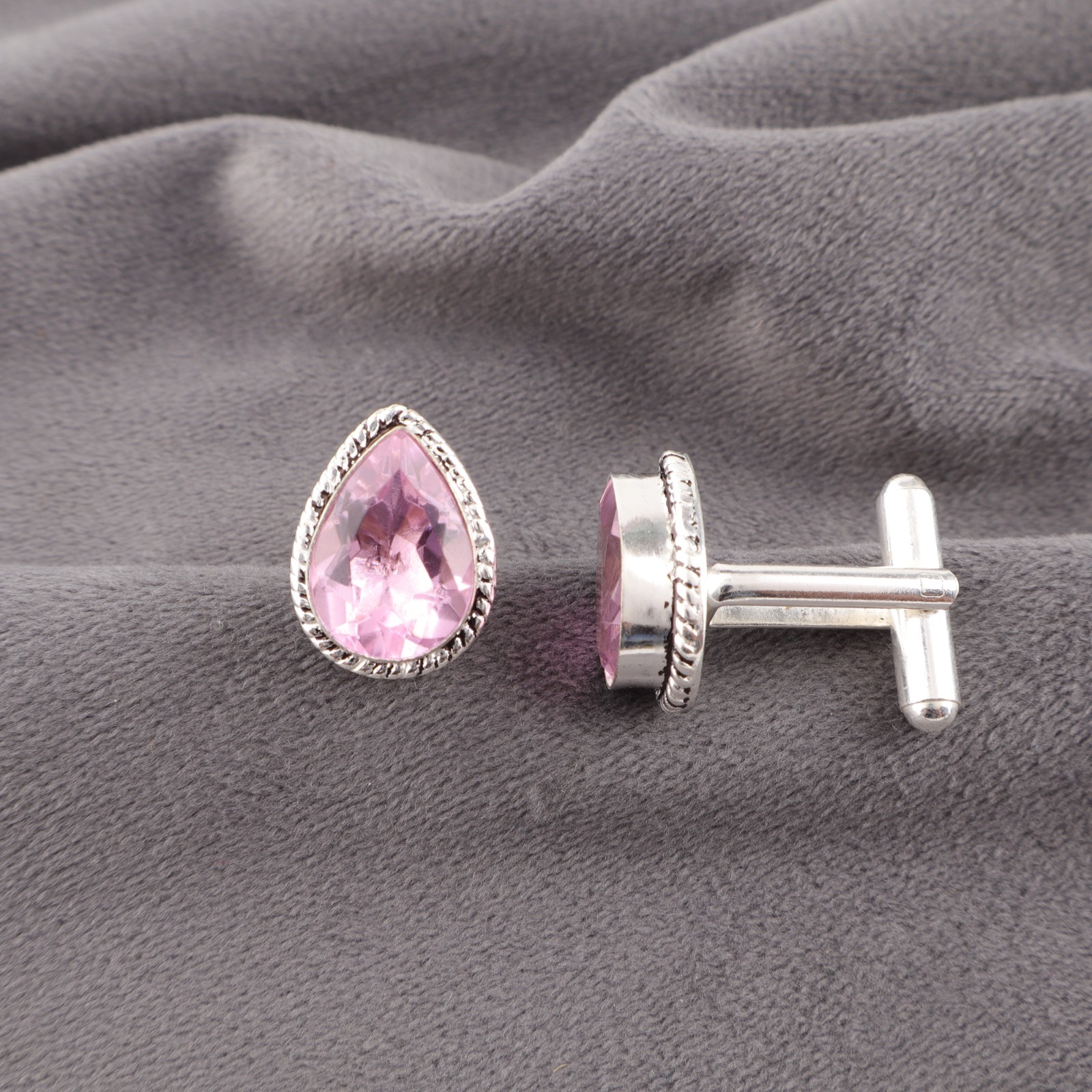 Pink Morganite Gemstone 925 Sterling Silver Men’s Cufflinks Jewelry Gift For Her