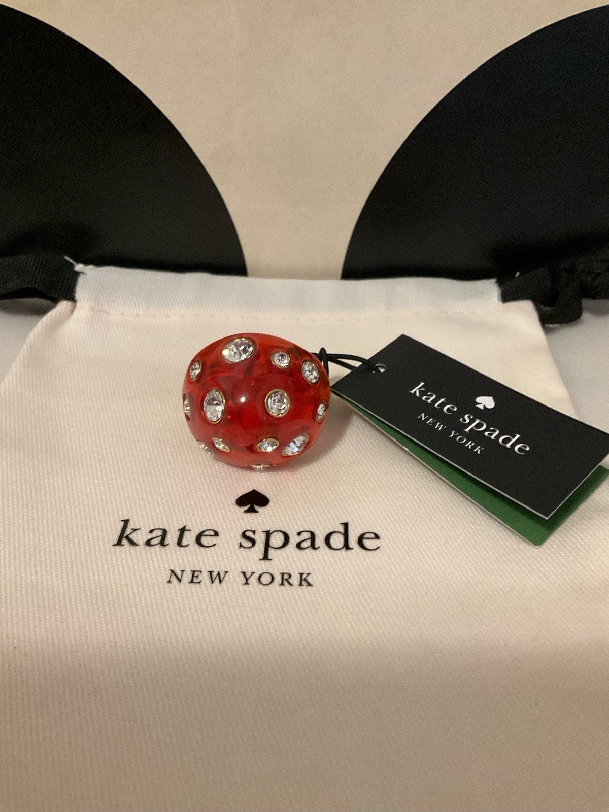 NWT Kate Spade New York Forest Pop Mushroom 12k Gold Plated CZ Crystal Ring Sz 7