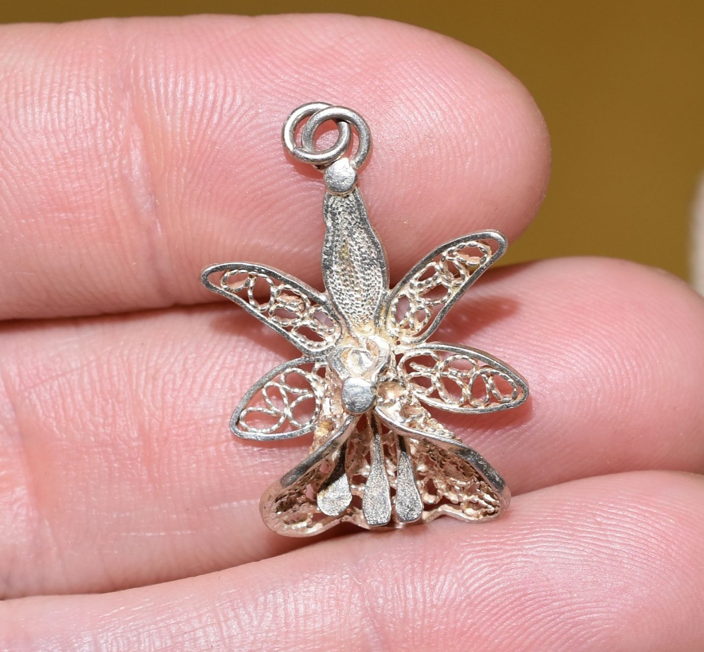 Filigree South American Orchid Flower Pendant Handmade Amulet Mompox, Colombia