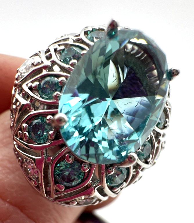 Victoria Wieck Swiss Blue Topaz Ring White Topaz 925 Sterling Silver Size 7