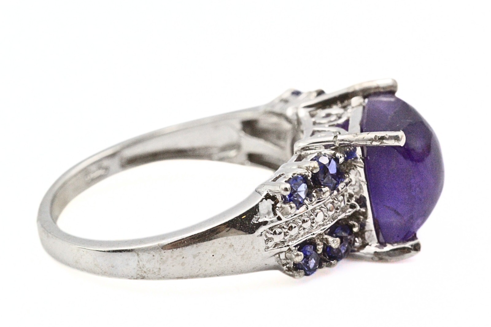 STS Karis Signed Contemporary Amethyst Rhodium Plated Cocktail Ring Sz 7