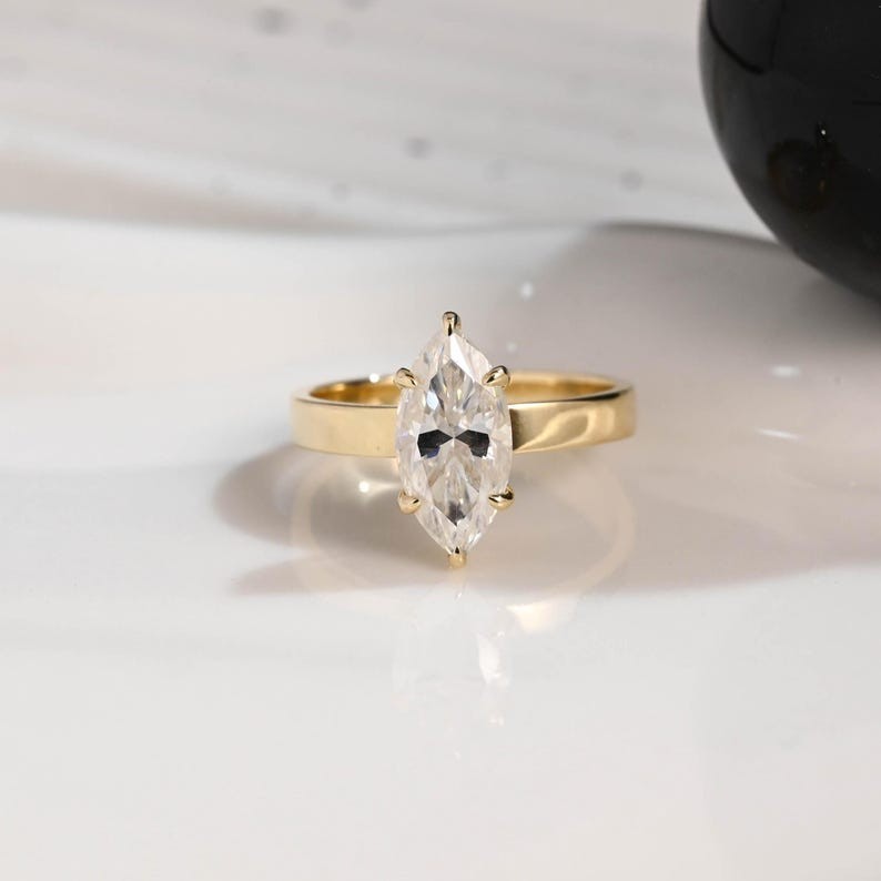 2.0 CT Marquise Cut Moissanite Prong Set 14K Gold Solitaire Engagement Ring