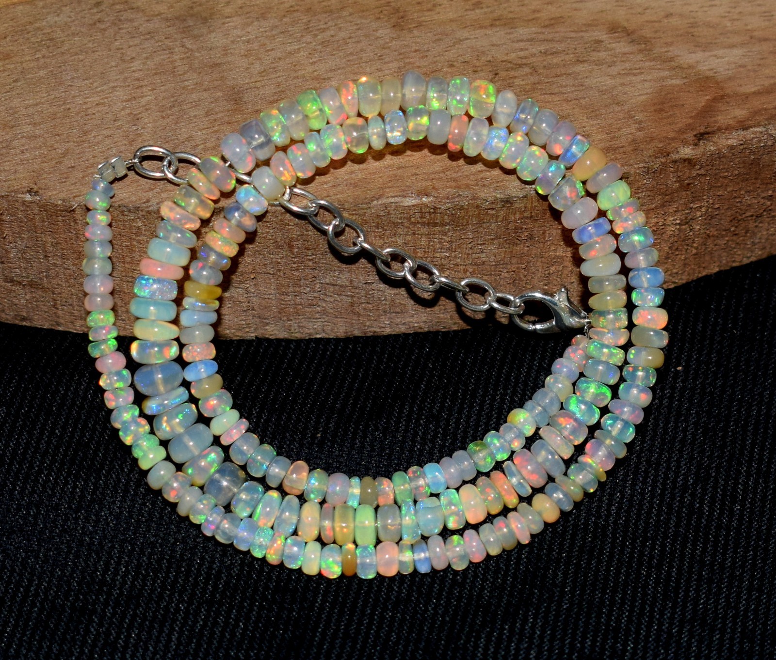 Ethiopian Welo Fire Opal Necklace 16″Natural Smooth Beads Gemstone Jewelry AF196