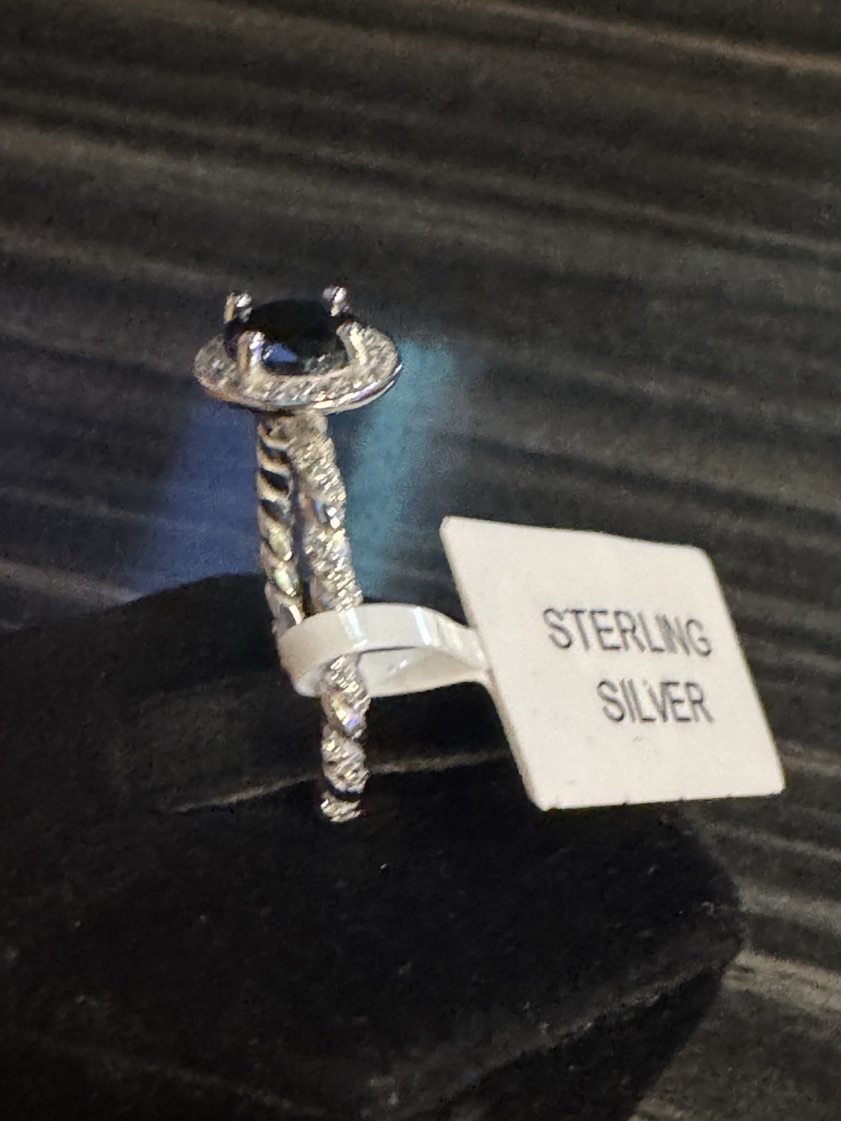 Starling Silver 925 Round Black CZ Halo Engagement Ring Size 7