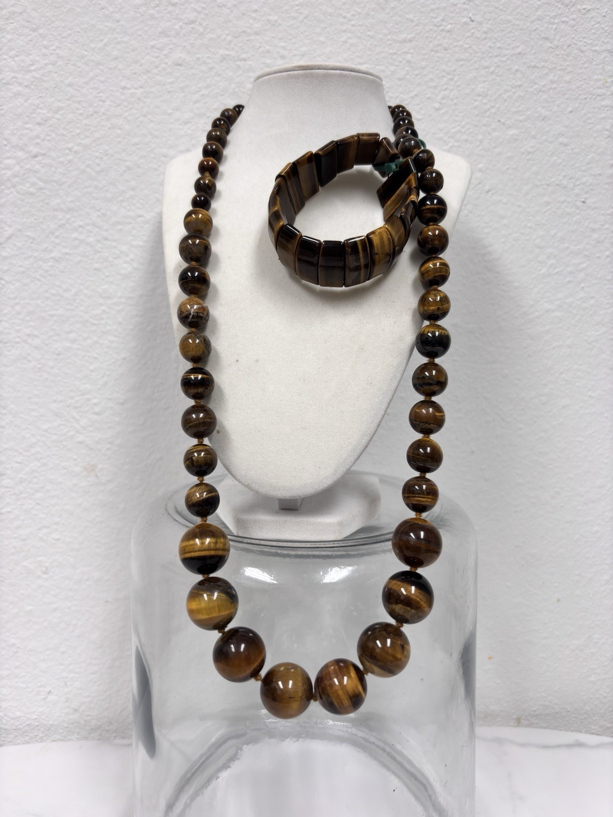 Graduated Tigers Eye Necklace W Matching Bracelet