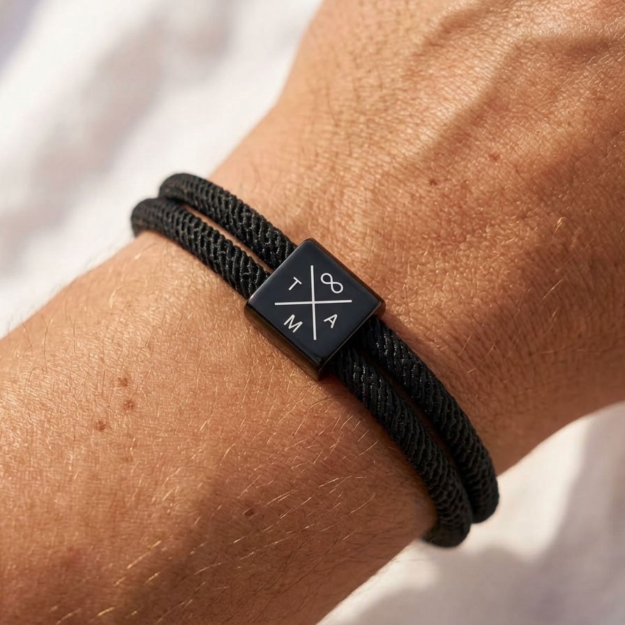 Custom Engraved Black Stainless Steel Adjustable Bracelet Personalized Monogram
