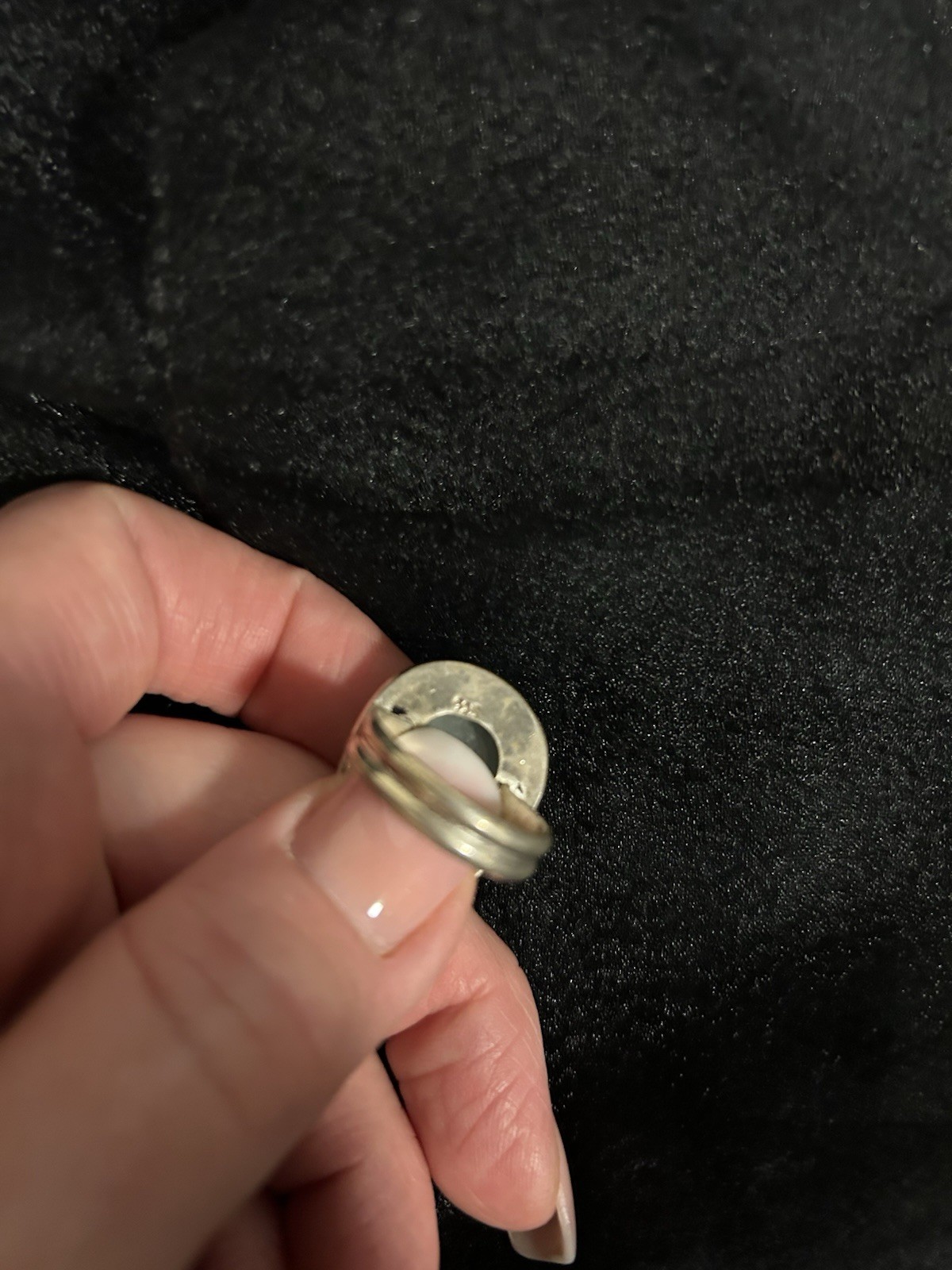 925 Silver Vintage Bezel-Set Green Teardrop Cabochon Stackable Ring Size 7 1/2