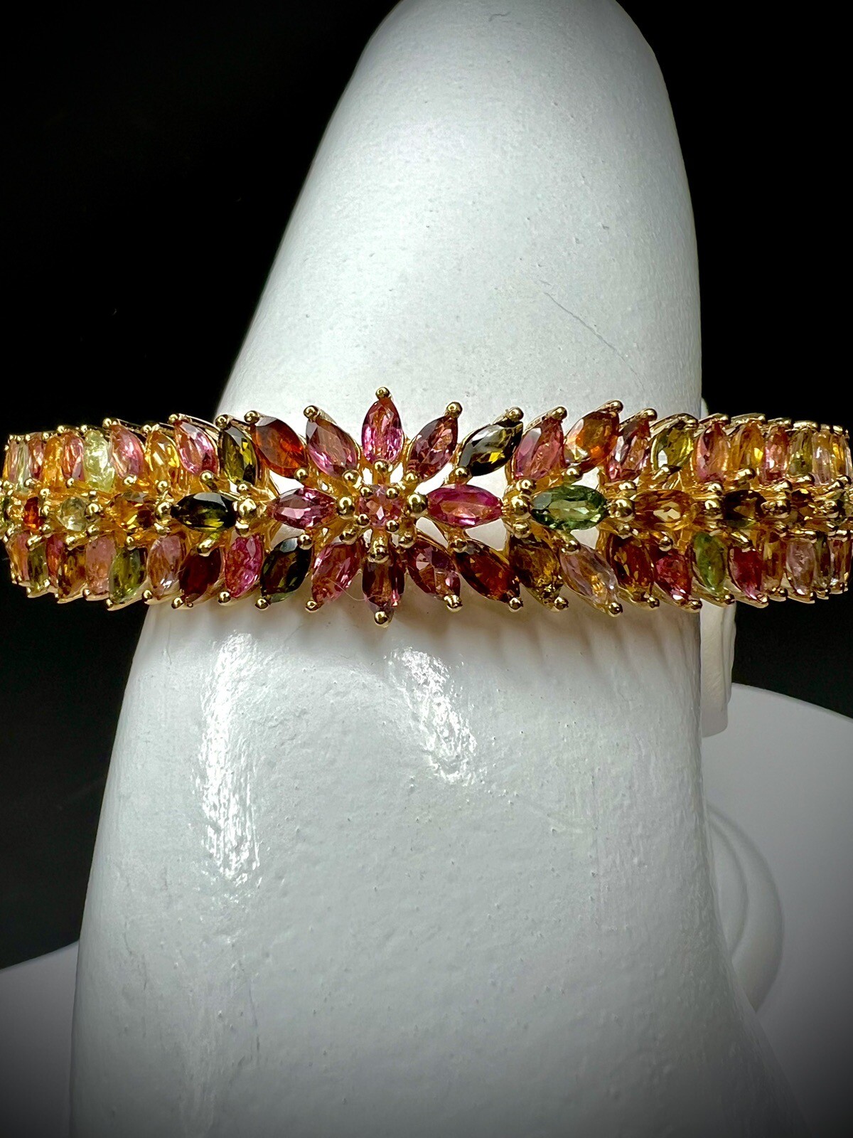 Multi-Tourmaline Bangle Bracelet in Yellow Gold Over Sterling Silver 6.50 In NEW