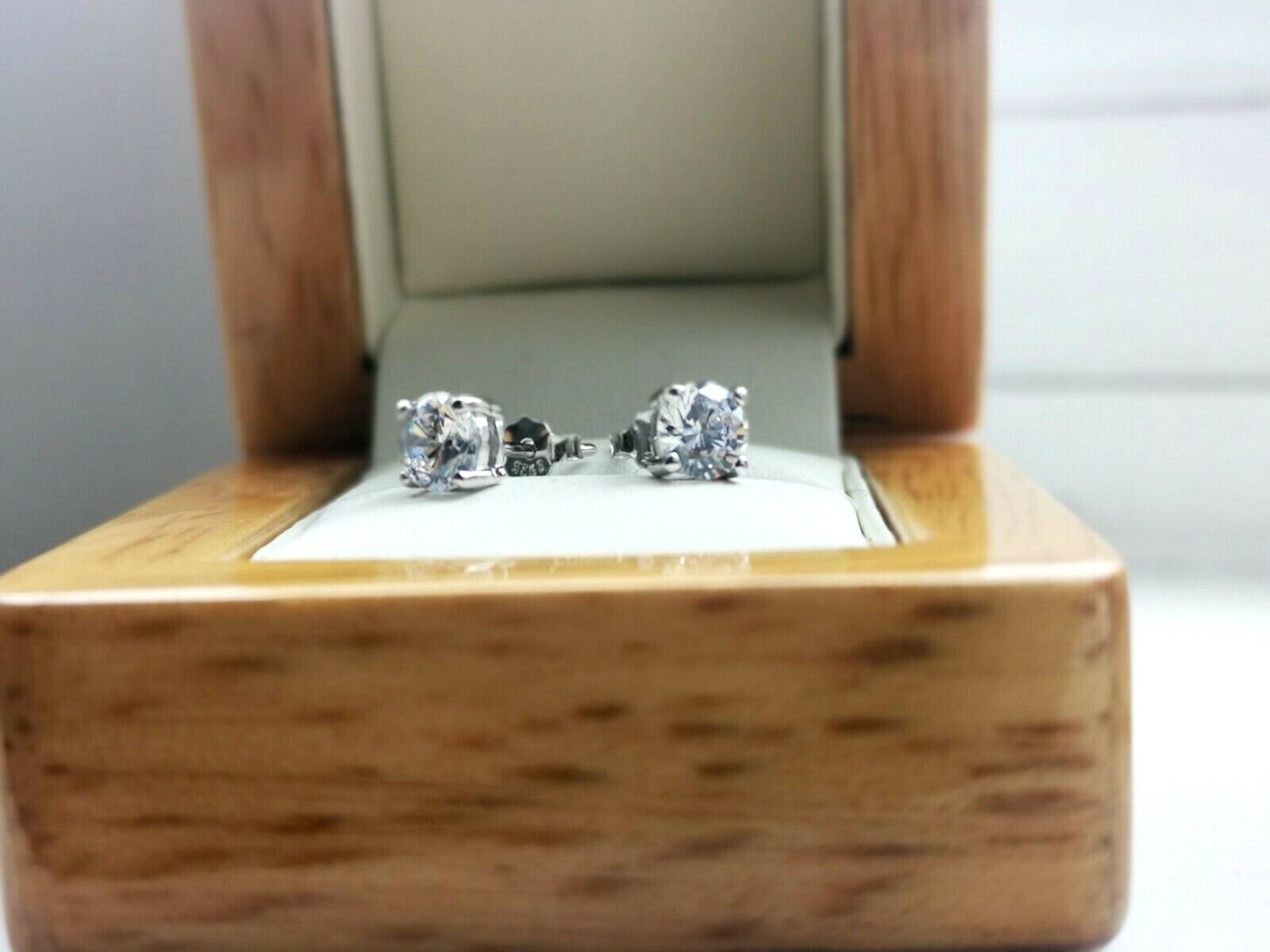 Genuine Silver DG Simulated Diamond Stud Earrings with Free Gift Box Included