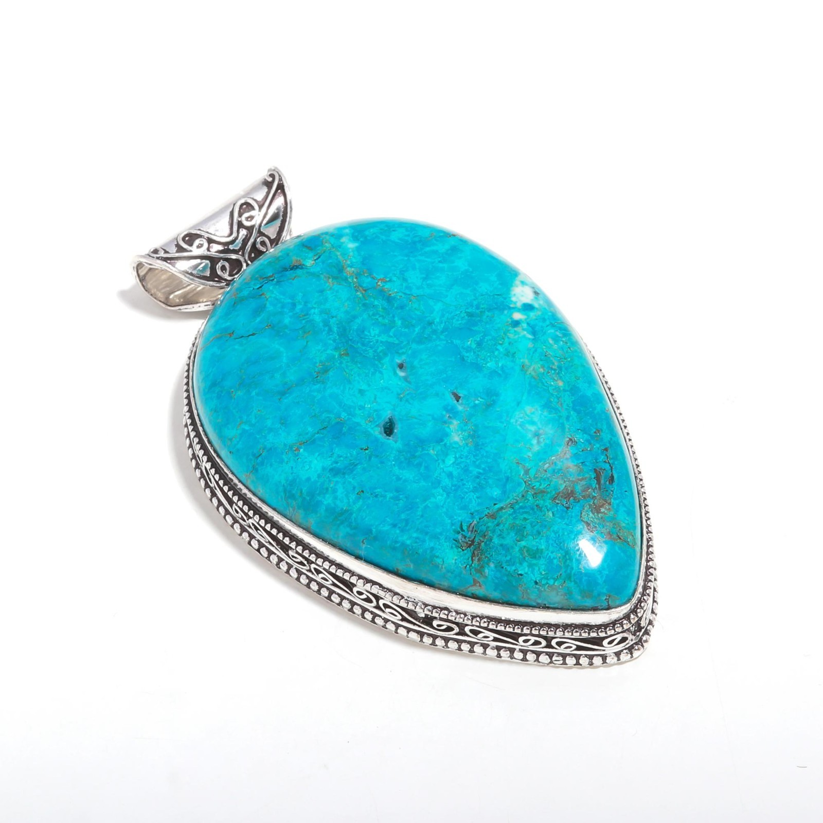 Huge Tibetan Turquoise Gemstone Handmade Boho 925 Sterling Silver Pendant