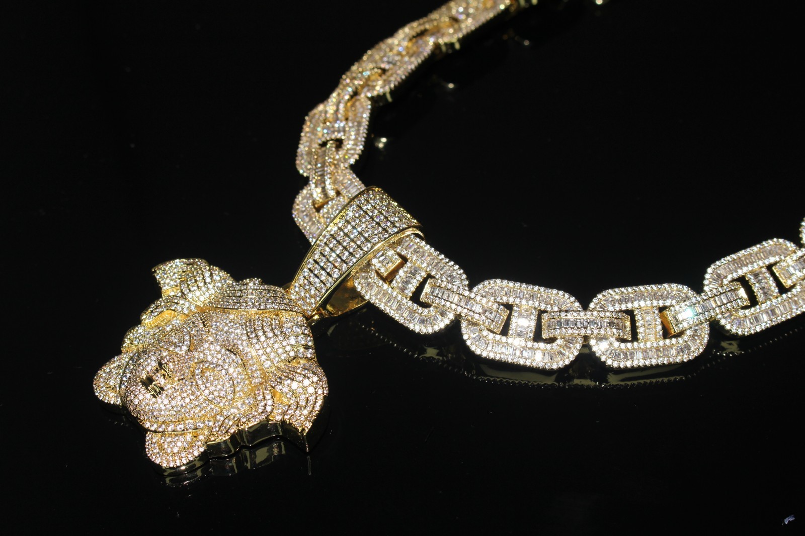 14k STAMPED XL MEDUSA Pendant 14mm MARINER Chain 96ct Lab Sim Diamond Gold 249g