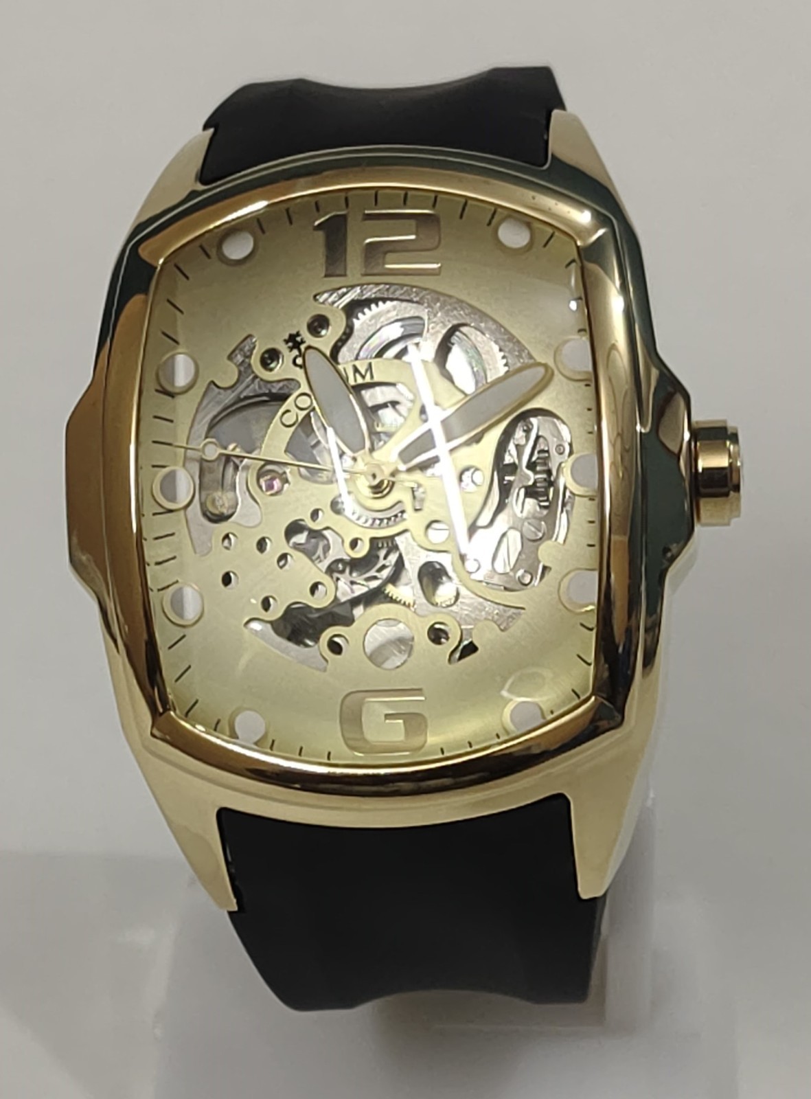 Luxury Corum Skeleton Automatic Gold Dial Rubber Strap Swiss Wrist Watch Man’s