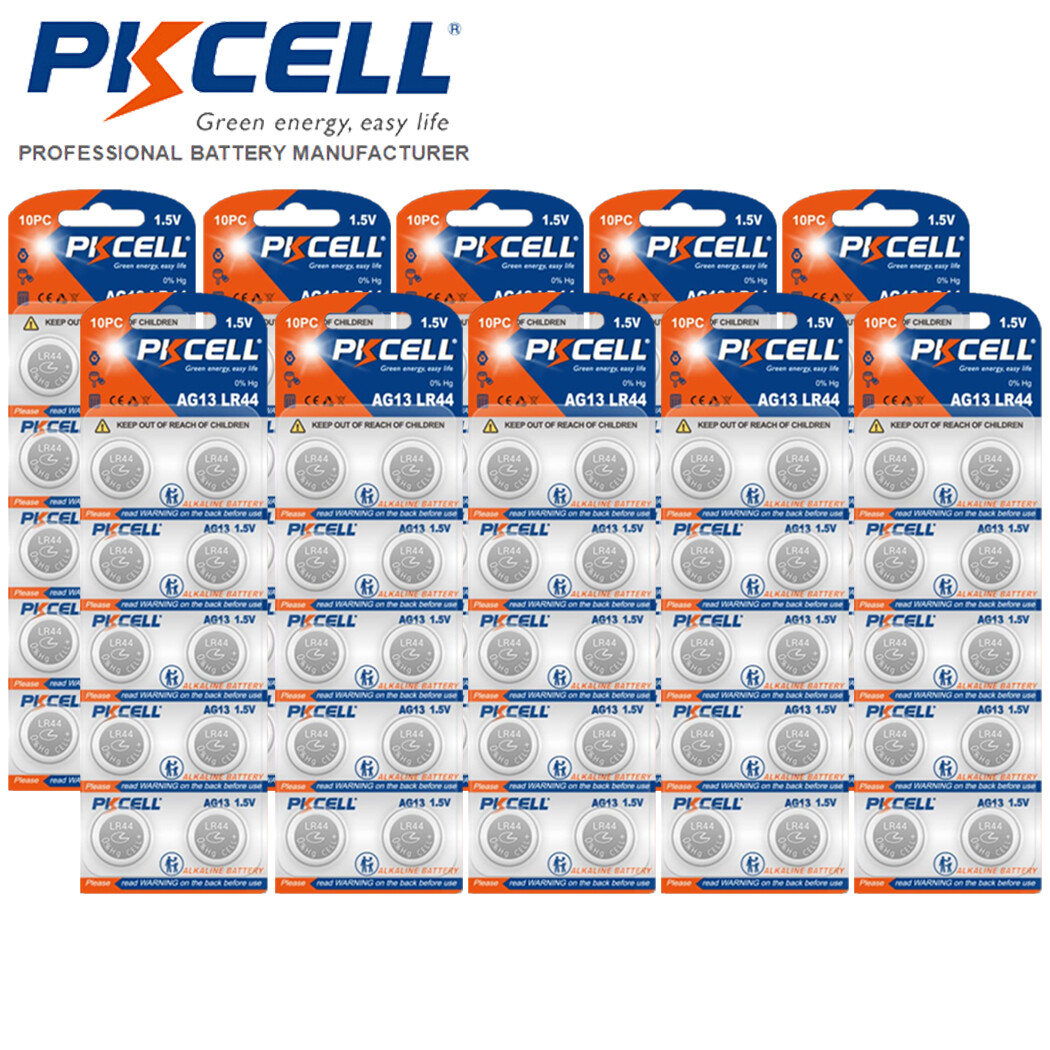 100 Pcs PKCELL LR44 AG13 357 L1154 A76 Button Cell Batteries for Toys ,Watches