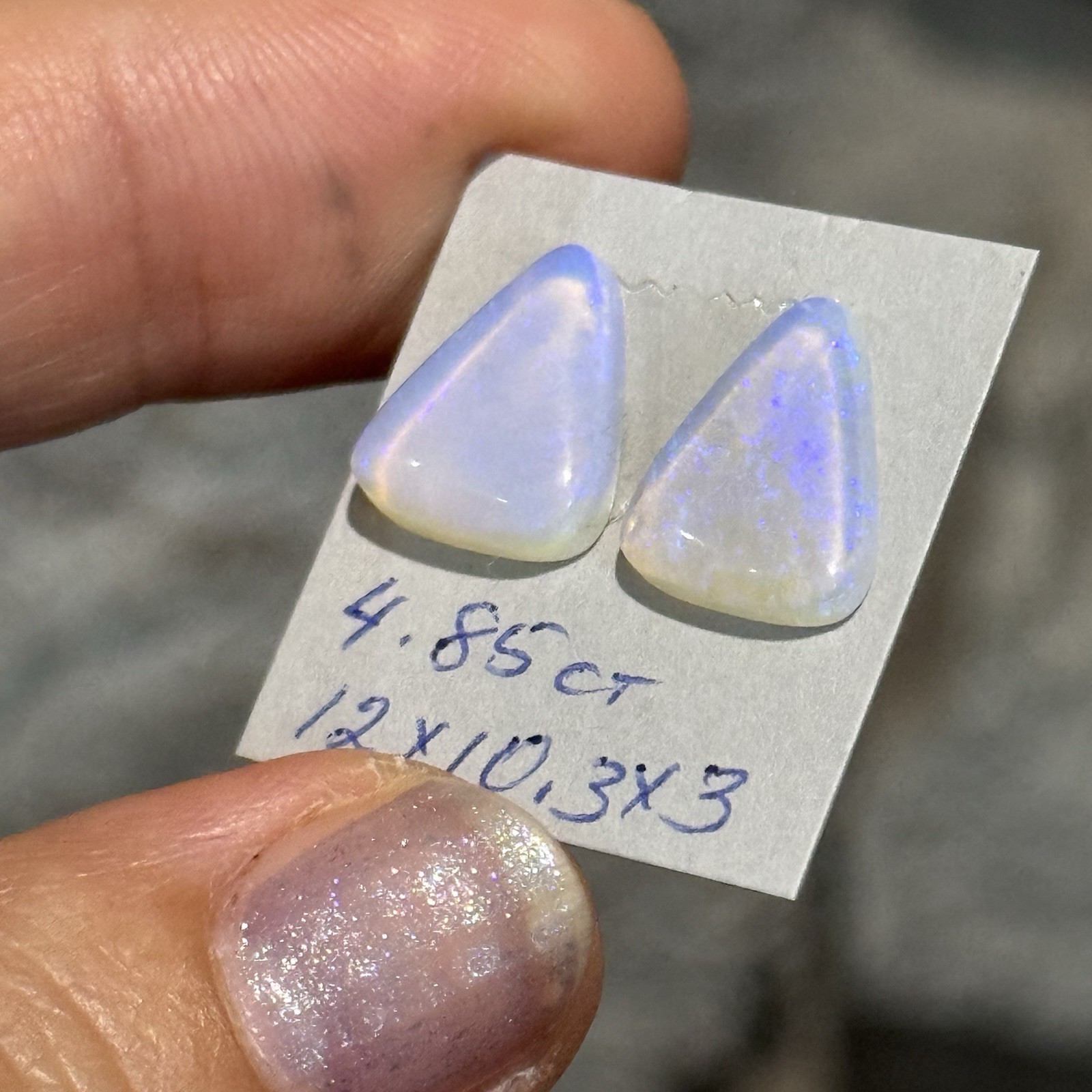 4.85ct 12×10.3×3.6mm Pair Clear Crystal Pipe Australian Opal Cabochon Gems