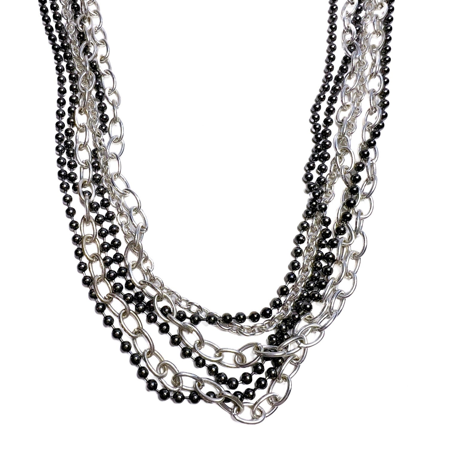 Y2K Multi Layer Chain Necklace Black Silver Tone Scene Emo Goth 2008-2013 Era