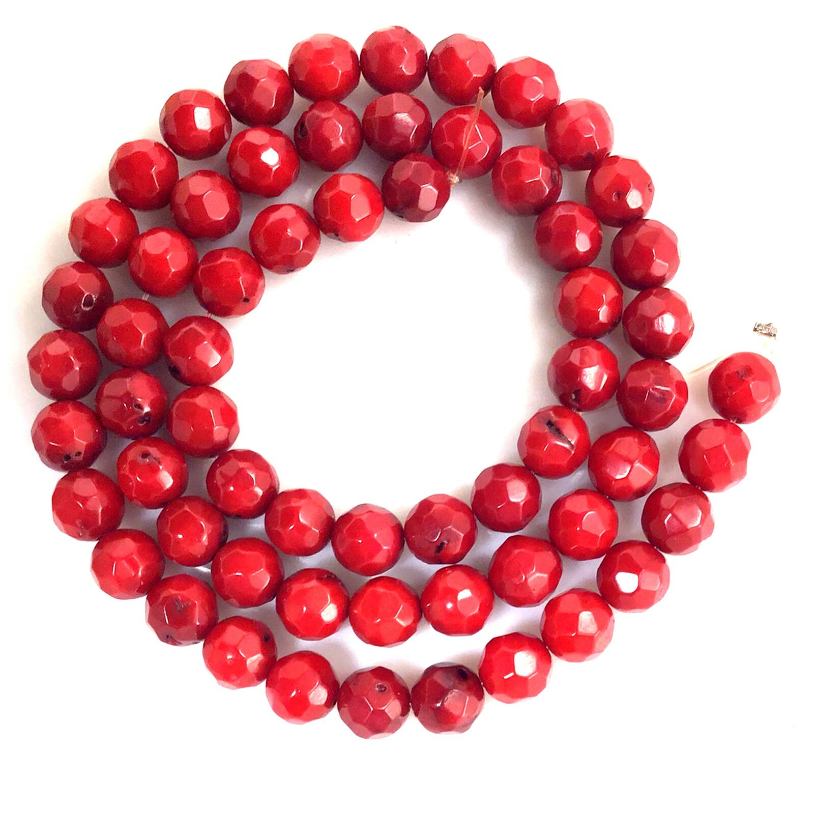 Natural Red Sea Coral Faceted Round Loose Beads 15″ 6mm 7mm Bead Jewelry Making