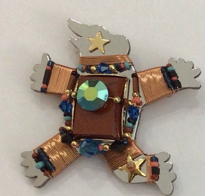 Liztech Ursula Bear Brooch Pin NWT Glass Beads AB Copper Coated Wire Nov-17
