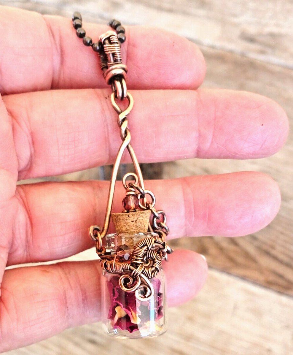 Fairy Bottle Necklace, Hand-wrapped Boho Pendant, Romantic Renaissance Style