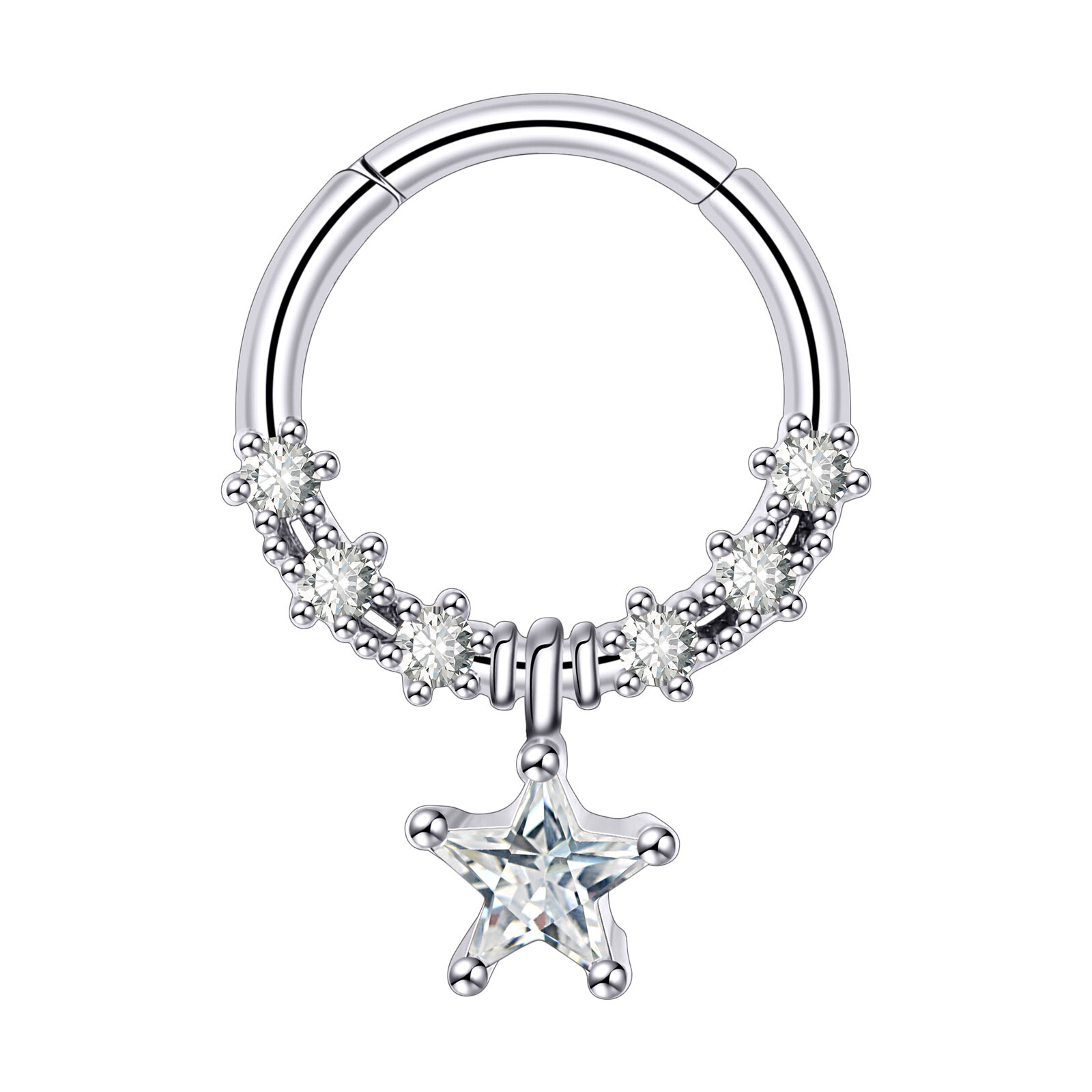 16G Septum Clicker Segment Hinged Nose Ring Lip Ear Cartilage Daith 8MM/10MM-ONE