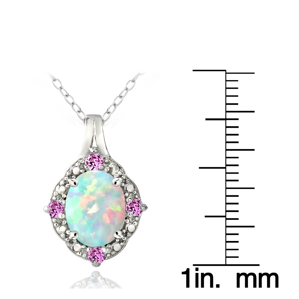 925 Lab Created Opal & Pink Sapphire Diamond Accent Oval Necklace