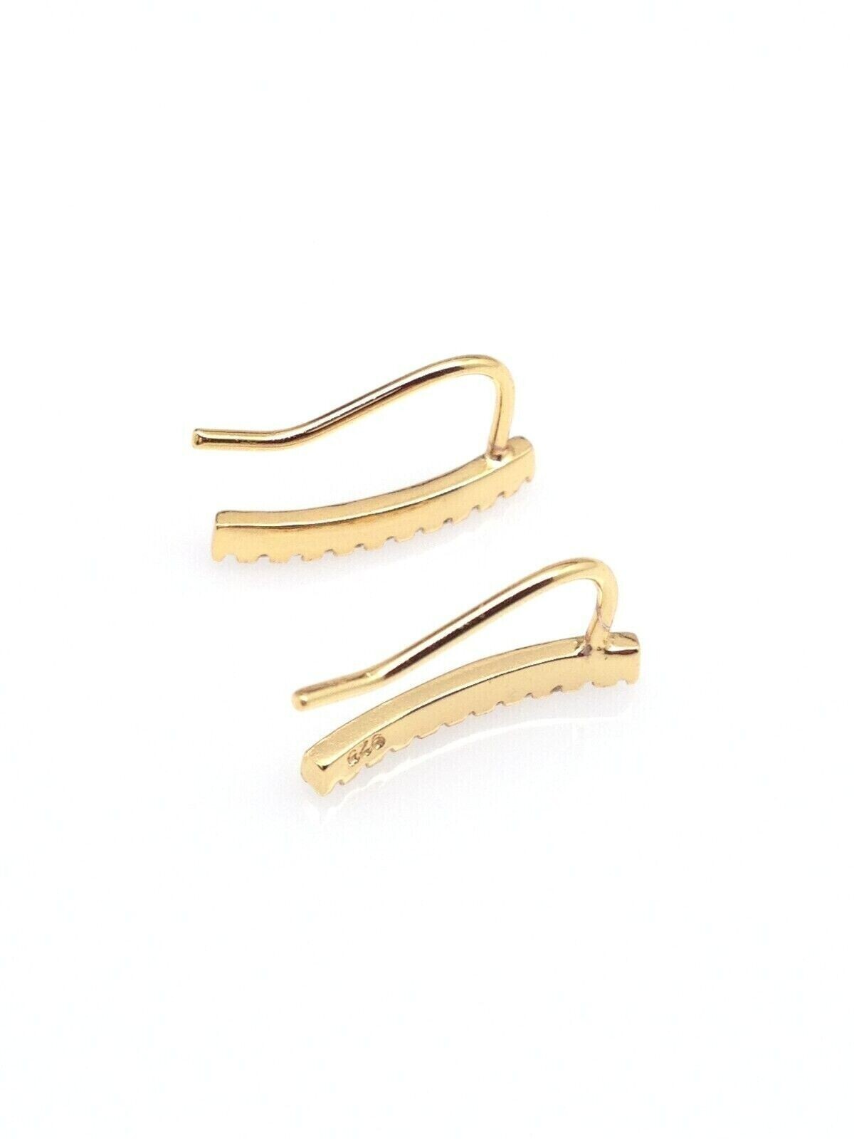 925 Sterling Silver CZ Curved Bar Climber Earrings Gold TINY 13mm x1mm Girls