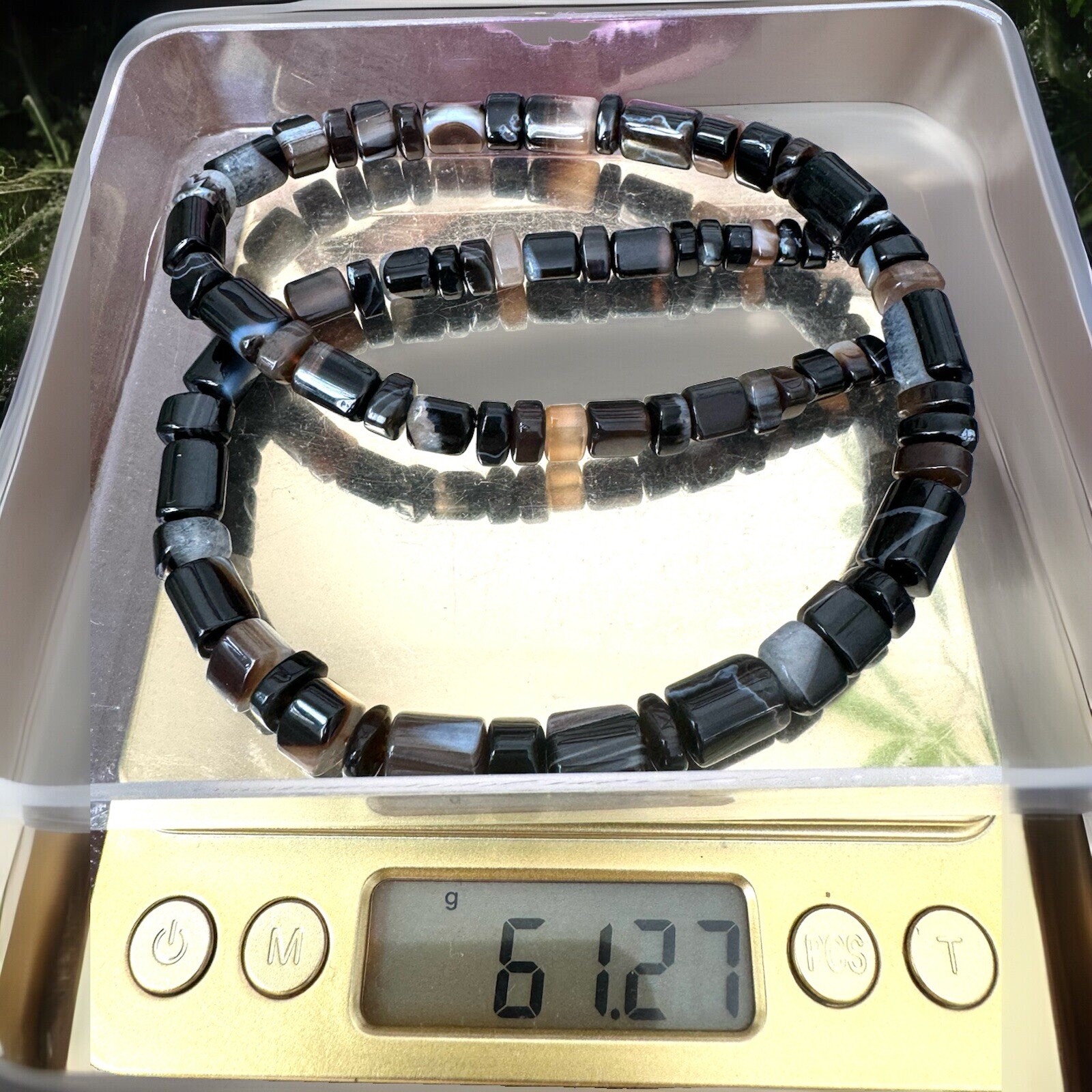 Stunning natural unique shape black and white Akate stone handmade necklace 61gm