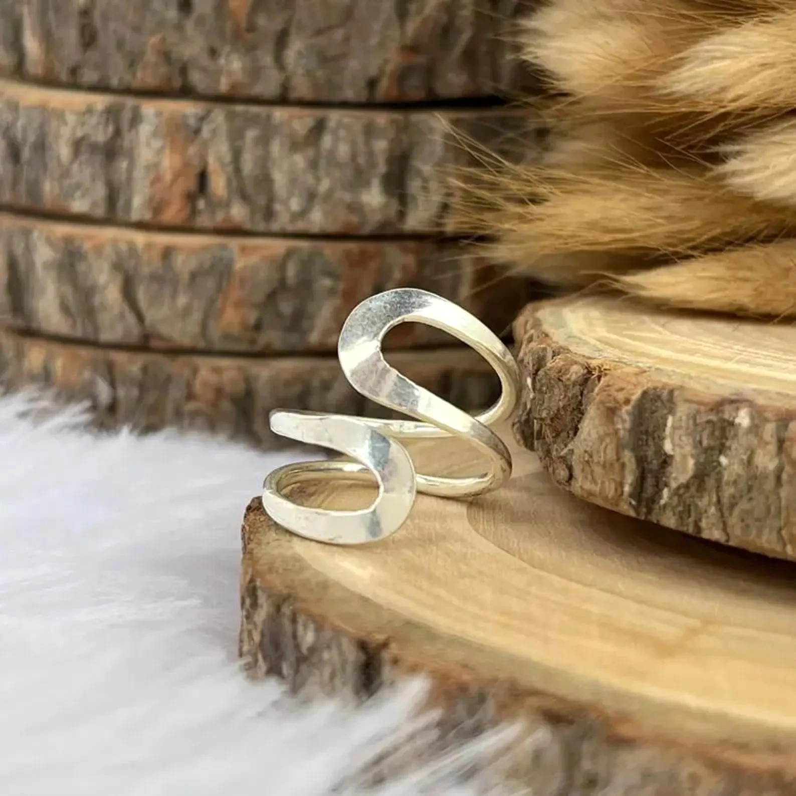 Handmade Wavy Ring 925 Sterling Silver Ring – Adjustable Open Band gifts for her