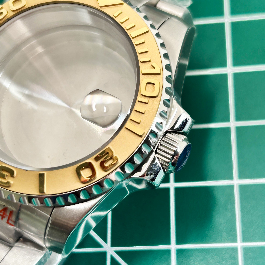 Gold Ceramic Bezel Silver 20ATM 40mm Watch Case Strap Mod Fit NH34 NH35 NH36