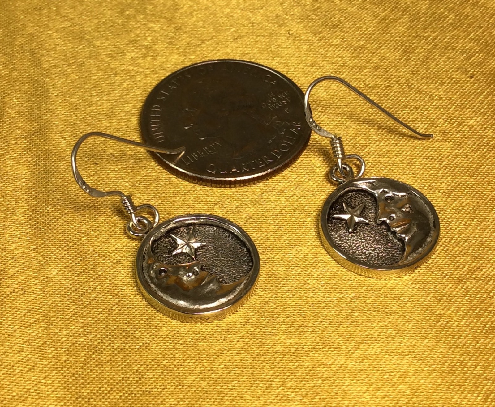 Peter Stone 925 Sterling Silver Moon Dangling Earrings Signed PSCL Fine Jewelry